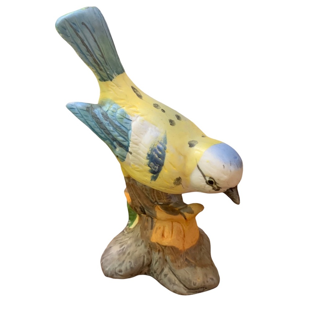 Bird Figurine Blue TIT Ceramic Small VTG Home Decor